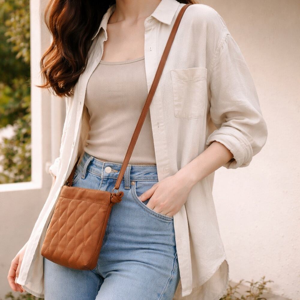 Universal Thread Brown Mini Crossbody Bag Neutral Quilted Phone Everyday Purse